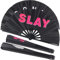Plzoslly 2 Pack Large Folding Hand Fan Men/Women Rave Fan, Chinese Kung Fu Tai Chi Hand Fan Black Vintage Foldable Hand Fans for Dancing, Festival, Gift, Home Decorations(Iconic & SLAY)