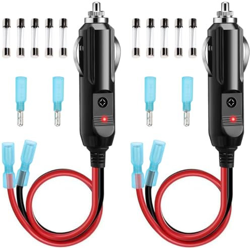 DAOKAI Zigarettenanzünder Stecker,12V/24V Autostecker DIY KFZ-Zigarettenanzünder Adapter Rot LED mit 15A 20A Sicherung für LKW Fahrzeuge Handstaubsauger(2 Pack)
