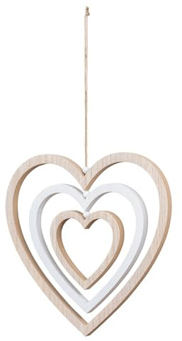 levandeo Deko Herz Mobile H35cm Windspiel MDF Holz Natur Weiß Holzherz Hängedeko Deko-Anhänger