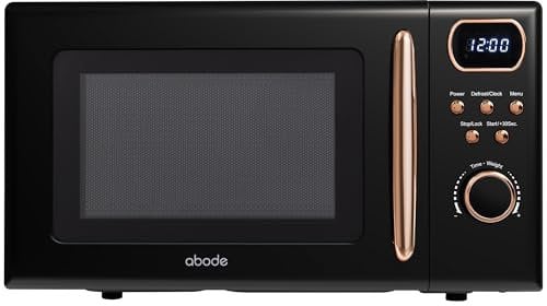 Abode Retro Microwave 20 Litre Black with Rose Gold Accent Digital 700W, Mirror Finish, 8 Auto Cook Settings & Defrost, 5 Power Levels AMD2004BRG