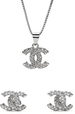 Generisch Damen Edelstahl 100% Wasserfeste Schmuck Frauen Halskette mit anhänger kette silber 925 Sterlingsilber set (Silber Set Ohrstecker Kette)