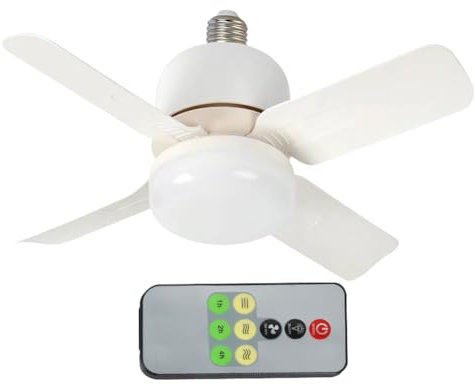 HTU E27 Socket Ceiling Fans with Lights with Remote Control 14W LED Small Ceiling Fan Dimmable Replacement Light Bulb/Ceiling Fan for Bedroom Living Room Kitchen Balcony