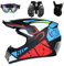 Casco da Motocross con Guanti Visiera Occhiali Moto Cross Integrali per Downhill ATV Offroad Scooter Bambini Adulti Approvato DOT(#CC,M(54-55cm))