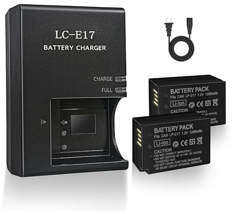 Camulti 2-Pack LP-E17 Battery and Charger Set for Canon Camera EOS R50 RP R10 R8,Rebel T8i, T7i, T6i, T6s, SL2,SL3, EOS M3, M5, M6, 200D,77D,750D,760D,800D,8000D