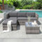 Arhatreya Polyrattan Lounge Sofagarnitur, Lounge Gartenmöbel, Ecksofa, Couchgarnitur mit Sitz- und Rückenkissen, Lounge Tisch mit Glasplatte, Grau