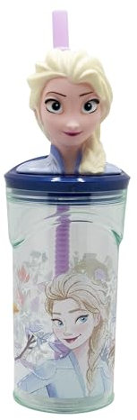 Stor Gobelet réutilisable avec paille et couvercle avec figurine 3D et capacité de 360 ml de la Reine des neiges