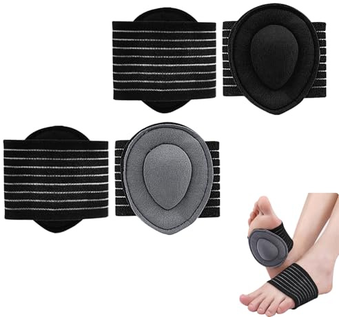 Yicoovey 2er-Set Fußgewölbe-Stützbandagen mit verstellbarem Träger & 1,8cm Gelkissen - Orthopädische Mittelfußbandage für Sport/Alltag, Schwarz+Grau (Atmungsaktiv & Druckentlastend)