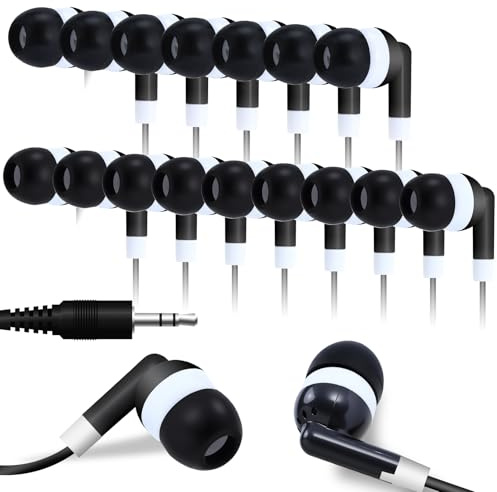 50 Pack Earbud Headphones Black for Classroom Student Wired Headphones in-Ear Earbud 3.5 mm Disposable Earphones Set for Adults Class School Library Museum Laptop Individually Bagged