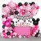Set de Globos Decoracion Cumpleaños Niña. Decoracion Cumpleaños Princesas Globos Rosa Negro Blanco, Lazos y Orejas de Ratón. Baby Shower Niña Princesas y Primera Comunión Niñas