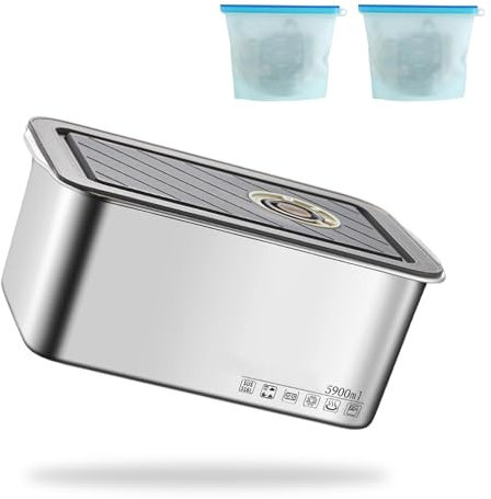 MYLERCT Bac Inox Alimentaire avec Couvercle, 5900 ml Plat Inox, Acier Inoxydable 316 Bac Gastro, avec 2 Sacs de Congélation Réutilisables, Convient pour le Réfrigérateur, le Micro-Ondes, le Four