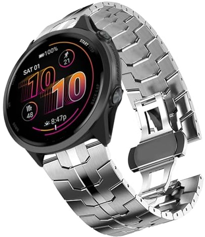 Blueshaweu Compatible with Garmin Forerunner 570 Bracelet, Stainless Steel, 20 mm, 22 mm, Men's Metal Links Replacement Strap, Compatible with Garmin Forerunner 570 42 mm/47 mm, 55, 165, 245, 255, 265