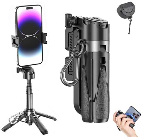 3-in-1-Mini-Stativ, 2025 Neu Selfie-Stick für Mobiltelefone, 360° drehbar Anti-Shake, EIN klick einziehbarer tragbarer Bluetooth-Selfie-Stick, Stativ mit Abnehmbarer Fernbedienung