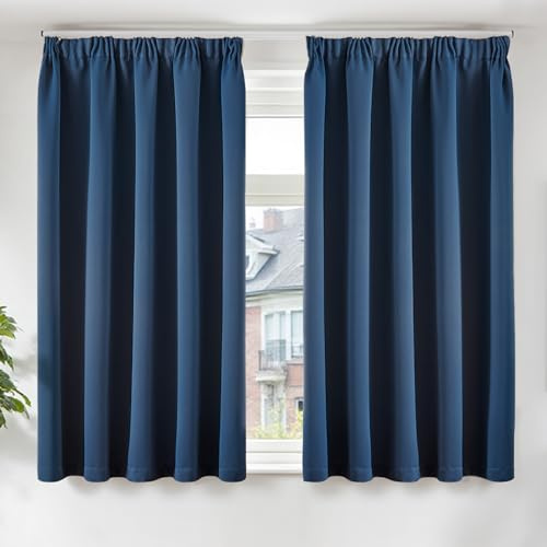 TOPICK Gardinen Vorhänge Verdunklungsvorhänge H145xB140 2er Set Dunkelblau | Gardinen mit Kräuselband Schlafzimmer für Schienensystem Vorhänge Blickdicht Wohnzimmer Blackout Curtains Fenstervorhang