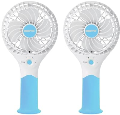 GEEPAS Rechargeable Fan - Pack of 2 | Mini Portable USB Handheld Fan for Home Office Travel Outdoor Personal Use | 3 Speed Settings 8Hr Run Time | Ultra Quiet Lightweight Air Circulator Blue
