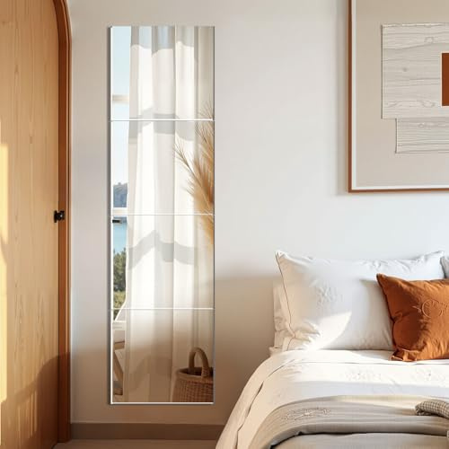 EONAZE Full Length Mirror Tiles Self Adhesive Glass 30x30 Frameless Wall Mirror Stick On Mirrors for Wardrobe Doors, Walls, Bedroom, Living Room, Bathroom, Home Gym (30L x 30W cm, 4PCS)