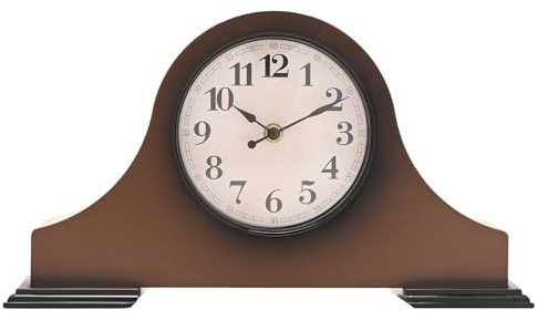 Widdop Vintage Mantel Clock - Walnut Wood-Effect, Silent Non-Ticking Quartz | Fireplace, Classic Retro Shelf, Living Room, Bedroom or Hallway - 36cm