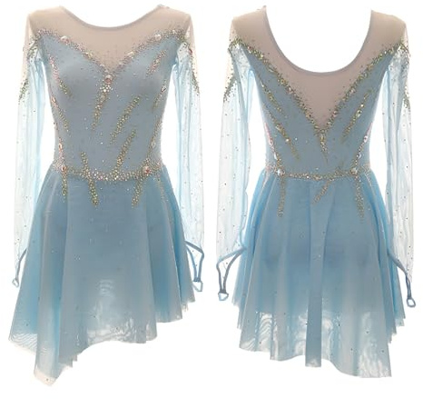 Eiskunstlaufkleid For Mädchen Mit Langen Ärmeln, Eiskunstlaufkleid Mit Hoher Elastizität For Damen Mit Kristallen, Tanzbekleidung