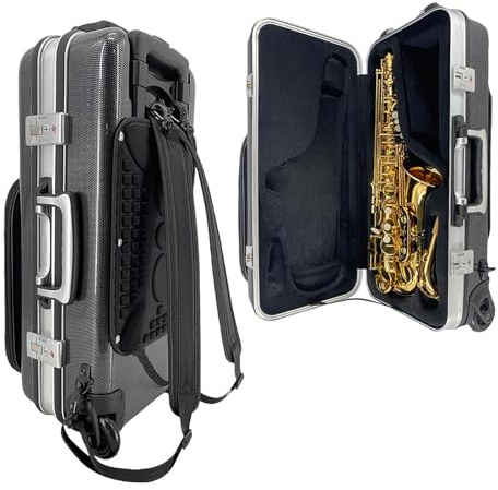 Conboxus Altsaxophon-Tasche mit Rollen, Karbonfaser, Notenblatt-Tasche, Griff/Schultergurten, Tragetasche für Saxophon-Zubehör