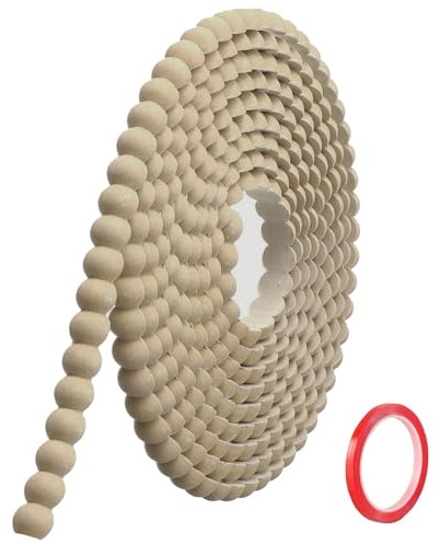 Hengrongshen Moulure Murale Décorative Adhésive Couleur Bois (3M x 12mm) Moulure en PVC Flexible avec Bordure Perlée 3D, Baguette de Finition Hydrofuge et À Peindre pour Mur, Cadre de Miroir et Bords