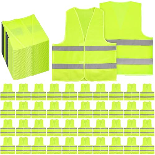 40er-Pack Warnwesten Auto Gelb, Reflektorwesten Set mit 2 Reflektorstreifen | Atmungsaktive Sicherheitswesten Einheitsgröße für Erwachsene Herren Damen, Warnschutzwesten für Baustelle, Event, Panne.