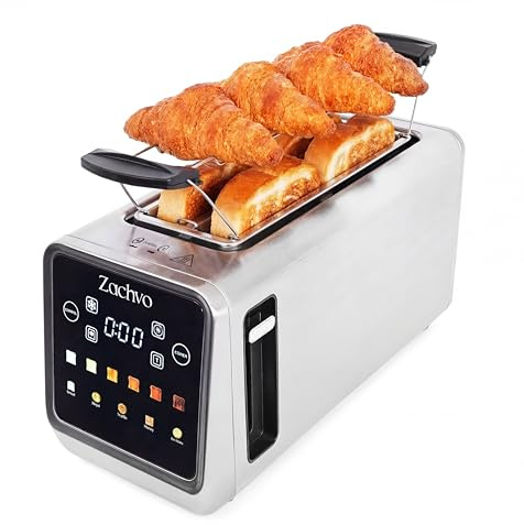 ZACHVO 4 Slice Long Slot Toaster with Touchscreen, Memory & LED Countdown