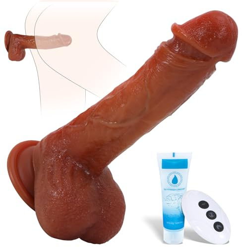 Godemichets Gode Vibro-masseur va et Vient, 20cm Gode Ventouse Vibro avec Telecommande Vibromasseurs Femme, 10 Modes Télescopique & Vibrant Dildo Sex Toýs Femme, Gode Anal Godemichés Sextoy (Bronzé)
