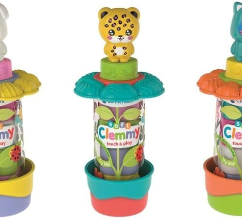 Clementoni Soft Clemmy - Garden Tubes, weiche Bausteine, Figuren und Blumen, Frühkindsspiel 6-36 Monate, Made in Italy, sensorische Entwicklung und Manualität, 1 Tube mit zufälliger Figur, 17979