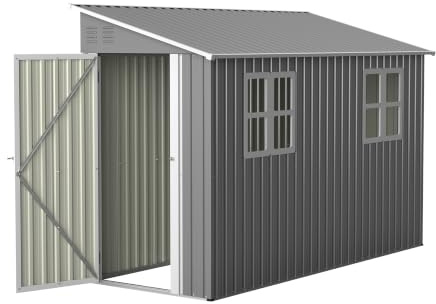 4x10 ft Metallschuppen mit Bodenrahmen – Anlehn Geräteschuppen 1,2x3 m, verzinkter Gartenschuppen mit abschließbarer Tür & 2 Fenstern, wetterfestes Gerätehaus Grau (Grey, 1,2x3 m)