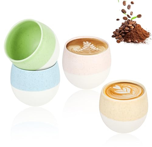 Trendecor 4 Stück Espressotassen Set, 4 Farben Espressobecher aus Keramik | Ohne Henkel Dickwandig Bunt Steingut Kaffeetassen für Tee Matcha-Latte Säfte Mehr