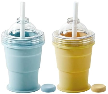 Vaso hacer bola hielo silicona plegable 2 en 1 | Vasos silicona molde para bolas hielo 325 ml | Taza café plegable con bolas hielos tapa paja | Vasos reutilizables hacer cubitos hielos para zumos