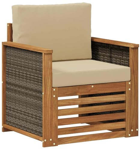 vidaXL Outdoor Mittelsofa Natur, Moderne Outdoor-Couch, modulare Möbel, wetterfestes Gartenlounge, Bequeme Terrassen-Sitzgruppe