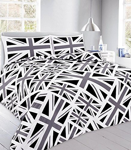Luxury & Modernes Union Jack/Bettbezug und Kissenbezüge Bettwäsche-Set, bedruckt, Serie, schwarz, King Size