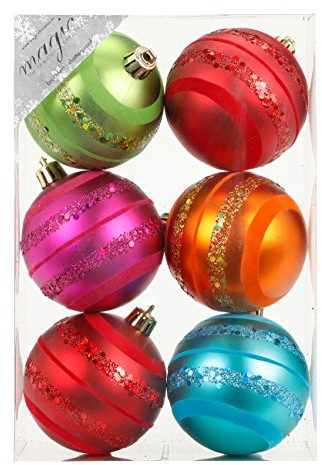 6 Stk. PVC Christbaumkugeln 8cm Mille-Fiori ( bunt ) // Ornament Dekor Kunststoff bruchfest Dekokugeln Weihnachtskugeln Baumkugeln Baumschmuck Set Christbaumschmuck Weihnachtsschmuck 80mm
