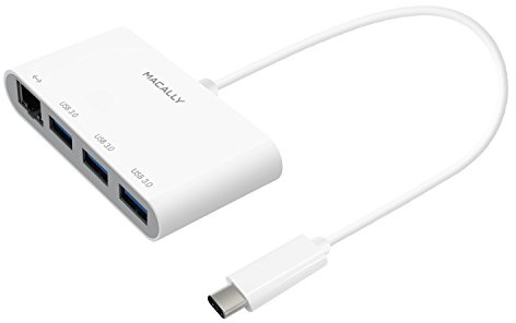 Macally UCHUB3GB USB-C auf 3 Port USB-A und 1 Port Gigabit Ethernet Adapter für MacBook, MacBook Pro