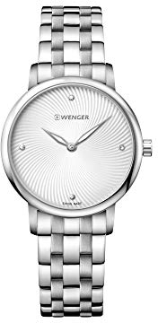 WENGER Damen Armbanduhr Urban Donnissima Ø 35mm, Swiss Made, Analog Quarz, Wasserdicht bis 100m, Edelstahl-Armband, Silberweiß/Silber, 01.1721.109