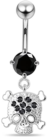 Monster Piercing Black Crystal Stein trendigen Skull Design Sterling Silber Bauch Bars Piercing