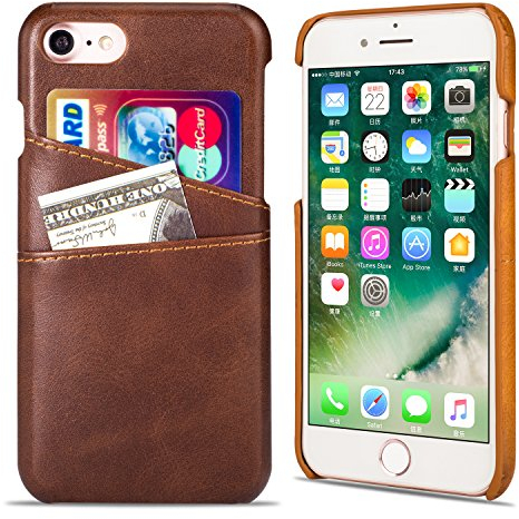QLTYPRI iPhone SE 2022/iPhone SE 2020/iPhone 8/iPhone 7 Hülle, Handyhülle mit Kartenfach PU Ledertasche Hart PC Etui Ultra Dünne Rückschale Stoßfest Schutzhülle für iPhone 7/8/SE 2/SE 3 - Kaffee Braun