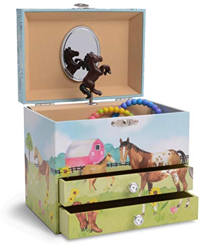 Jewelkeeper - Musikalische Schmuckschatulle mit 2 ausziehbaren Schubladen, Pferd und Scheune Design - Home on the Range Melodie