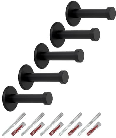 5 x Garderobenhaken TALEA echt Edelstahl massiv schwarz pulverbeschichtet Ø 10/15 mm Länge 50 mm Gesamtlänge 53 mm mit Platte Garderobe Kleiderhaken von SO-TECH®
