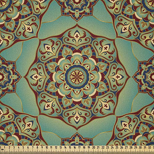 ABAKUHAUS Mandala Microfaser Stoff als Meterware, Oriental-Strudel, Deko Basteln Polsterstoff Textilien, 2M (230x200cm), Teal Braun Blau