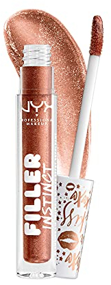 NYX Professional Makeup Lipgloss, Filler Instinct Plumping Polish, Glitzernder Lippenstift, Vegane Formel, Feuchtigkeitsspendend und pflegend, 2, 5 ml, Farbton: Bronze Gold