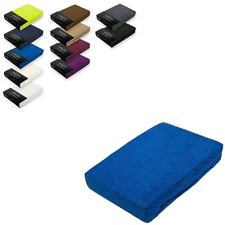 EXKLUSIV HEIMTEXTIL Frottee Spannbettlaken 200 x 220 cm 80% Baumwolle, 20% Polyester Öko - Tex Zertifiziert, Markenqualität, Matratzenhöhe bis 35 cm, Royalblau
