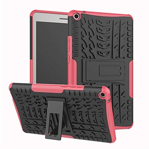 BAUBEY Case for Huawei MediaPad T3 8.0 Inch,Hybrid Rugged Armor Tough Shock Proof Hard Tire Tread Stand Rubber Case Cover with Kickstand for Huawei MediaPad T3 8.0 Inch (Hot Pink)