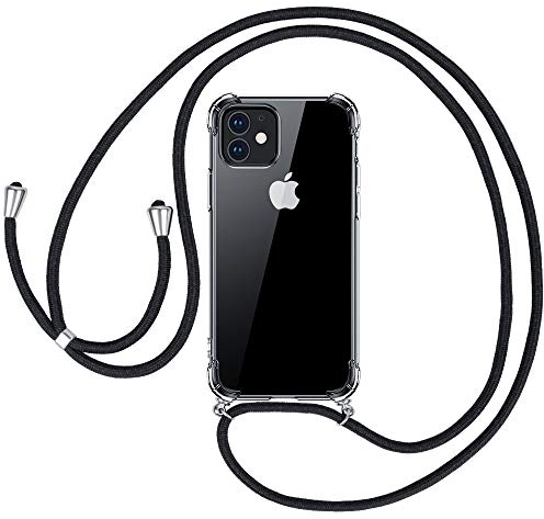 omitium Handykette für iPhone 12/12 Pro, Transparent Hülle mit Band iPhone 12 Pro Stoßfest Silikon Schutzhülle Durchsichtige Handyhülle iPhone 12 Halskette Cover mit Kordel zum Umhängen Case, Schwarz