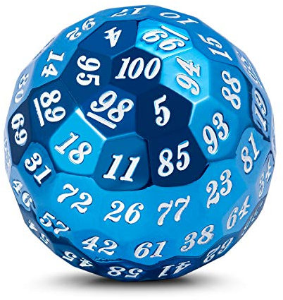 DNDND Blue D100 Würfel-Set, 100-seitig, Metall, mit Metallgehäuse und Samtbeutel für Tischspiele (Blau mit weißer Zahl)