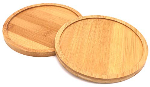 Lot de 2 soucoupes rondes en bambou de 15,2 cm pour pot de fleurs moderne en céramique