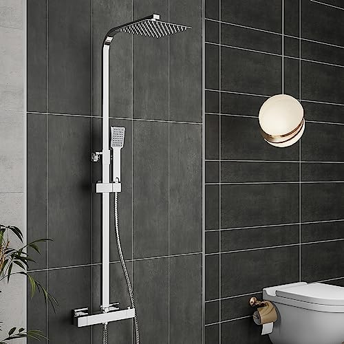 Acezanble Columna Ducha Termostatico,Grifo Ducha Para Baños, 38°C de Temperatura Constante Set de Ducha con 8'' Ducha de Lluvia y Ducha de Mano, Barra Altura Ajustable.