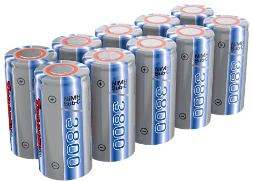 Tenergy NiMH SubC 1.2V 3800mAh Rechargeable Batteries, for Power Tools, 10 Pack