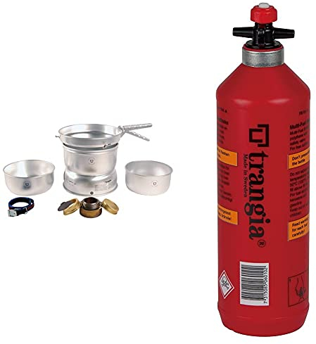 Trangia Unisex Stove Alloy Pans, Silver, Size 27 Size 1 UK & Fuel Bottle with Safety Valve, 0.5 L,Red