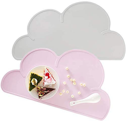 Kids Placemats, Food Grade Silicone Cloud Shaped Non-Slip Foldable Portable Table Food Tray Heat Resistant Tableware Placemat Plate for Infant Baby Children